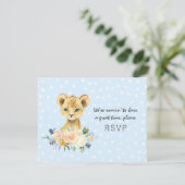 Lion Cub Blue Baby shower RSVP Informatiekaartje (Staand voorkant)