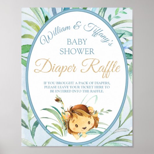 Lion Cub Boy's Baby shower Diaper Raffle Poster (Voorkant)