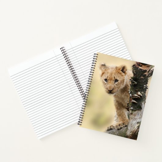 Lion Cub Climbing Tree Cute Photo Notitieboek (Binnen)