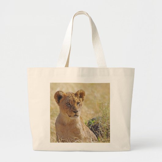 Lion Cub Close-up Grote Tote Bag (Voorkant)