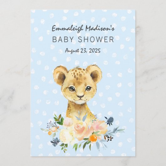 Lion Cub Floral Blue Baby Snoep douchegame Programmakaart (Achterkant)