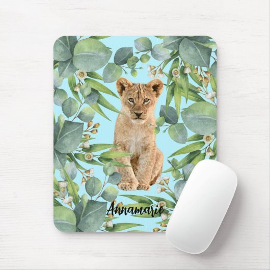 Lion Cub Green Forest Oerwoud Schattige Blauwgroen Muismat (Met muis)