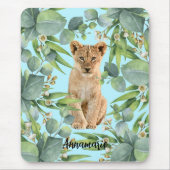 Lion Cub Green Forest Oerwoud Schattige Blauwgroen Muismat (Voorkant)