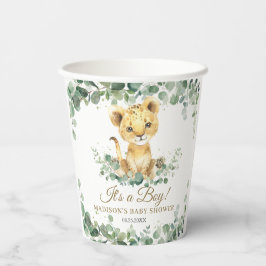 Lion Cub Greenery Boy Gender Neutral Baby Shower  Papieren Bekers