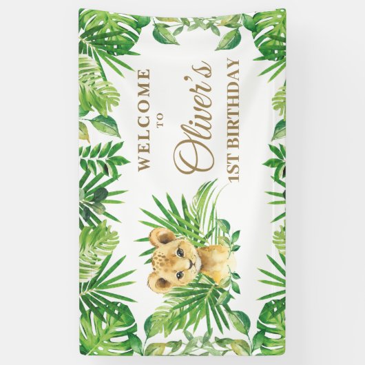 Lion Cub Greenery Oerwoud Safari Backdrop Banner (Verticaal)