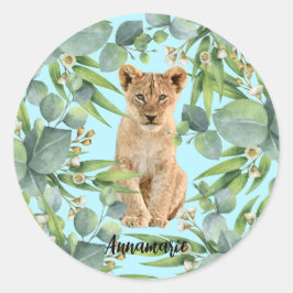 Lion Cub Oerwoud Groen Woud Schattige Blauwgroen Ronde Sticker