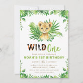 Lion Cub Oerwoud Safari Greenery Boy 1st Birthday Kaart (Voorkant)