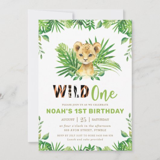 Lion Cub Oerwoud Safari Greenery Boy 1st Birthday Kaart (Voorkant)