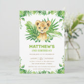 Lion Cub Oerwoud Tropical Greenery Verjaardagsfees Kaart (Staand voorkant)