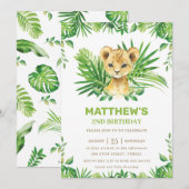 Lion Cub Oerwoud Tropical Greenery Verjaardagsfees Kaart (Voorkant / Achterkant)