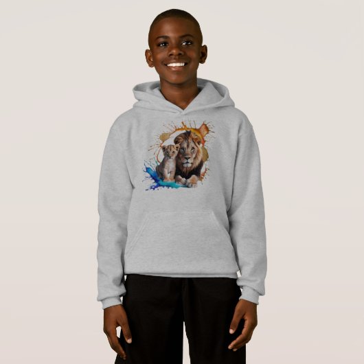 Lion Cub Paint Splatter Pullover Hoodie - Boys  (Voorkant volledig)