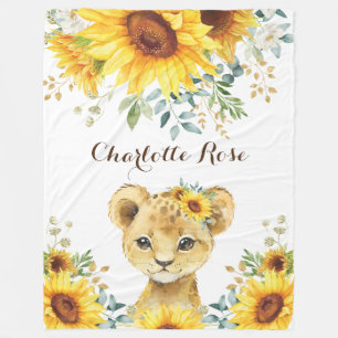 Lion Cub Summer Sunflower Baby Girl Nursery Fleece Deken