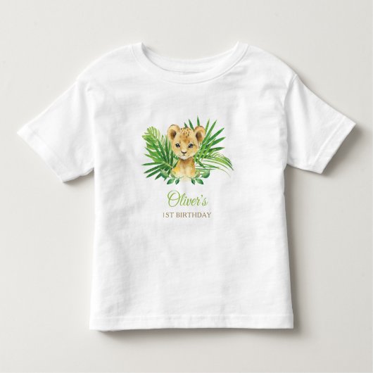 Lion Cub Tropical Greenery Birthday Baby shower Kinder Shirts (Voorkant)
