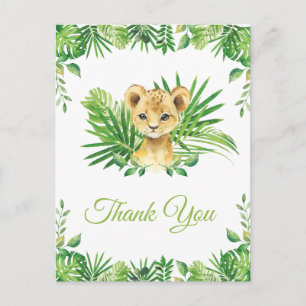 Lion Cub Tropical Greenery Birthday Dank u  Briefkaart