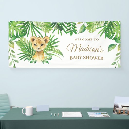 Lion Cub Tropical Greenery Oerwoud Backdrop Banner (Beurs)