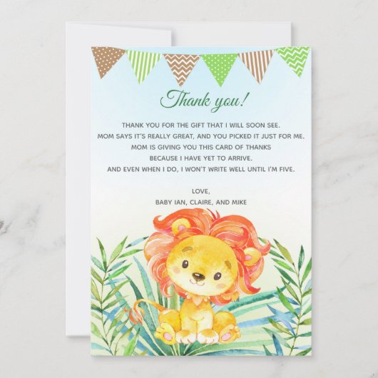 Lion Cub Waterverf Baby shower Hartelijk dank Bedankkaart (Voorkant)