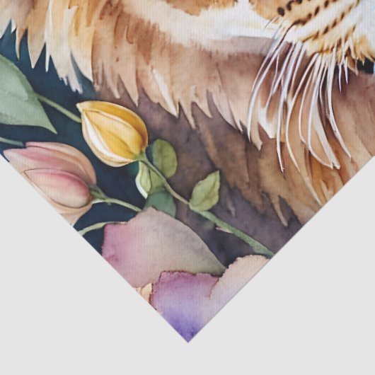 Lion Cub Waterverf Bloemen Tissuepapier (Detail)