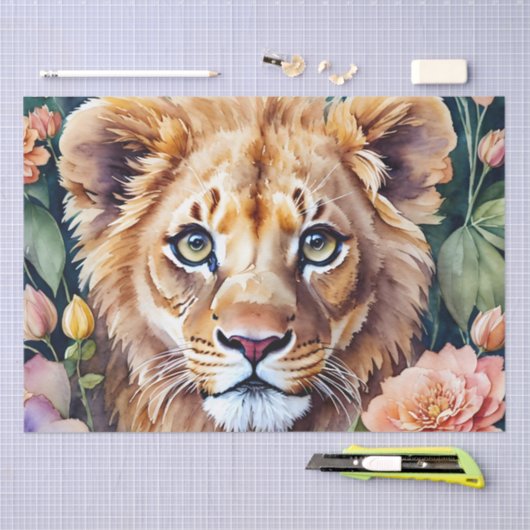 Lion Cub Waterverf Bloemen Tissuepapier (Craft)