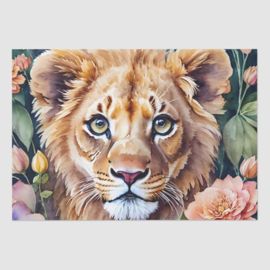 Lion Cub Waterverf Bloemen Tissuepapier (Voorkant)