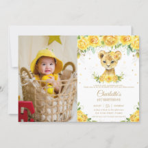Lion Cub Yellow Floral Gold 1e verjaardag Foto