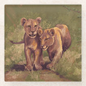 Lion Cubs Art Glazen Onderzetter (Voorkant)