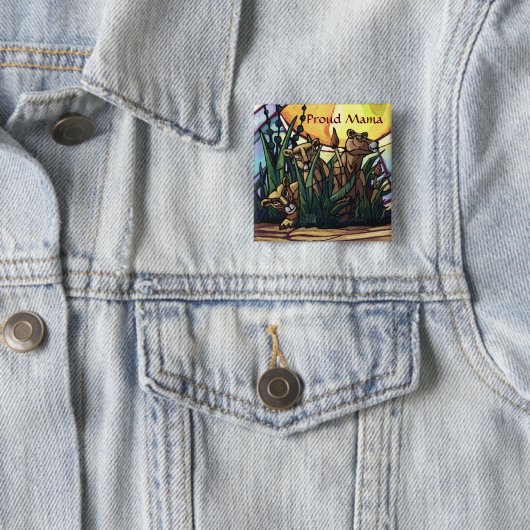 Lion Cubs Art Proud Mama Vierkante Button 5,1 Cm (In situ)