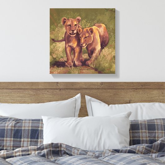 Lion Cubs Canvas Afdruk (Insitu (Slaapkamer))