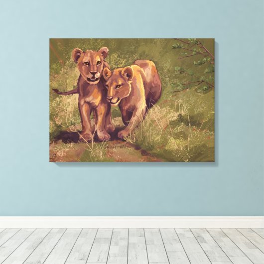 Lion Cubs Canvas Afdruk (Insitu (Houten vloer))