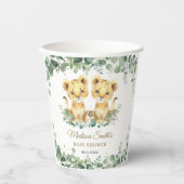 Lion Cubs Greenery Twin Boys Baby Shower  Papieren Bekers (Voorkant)