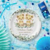 Lion Cubs Greenery Twin Boys Baby Shower  Papieren Bordje (Feest)