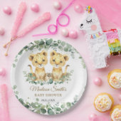 Lion Cubs Greenery Twin Boys Baby Shower  Papieren Bordje (Feest)