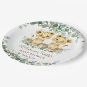 Lion Cubs Greenery Twin Boys Baby Shower  Papieren Bordje (Gekanteld)