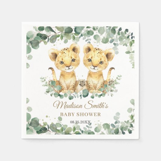 Lion Cubs Greenery Twin Boys Baby Shower  Servet (Voorkant)