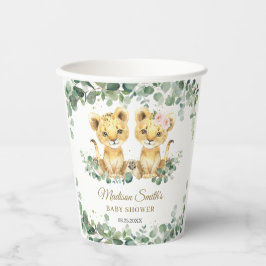 Lion Cubs Greenery Twins Girl Boy Baby Shower  Papieren Bekers