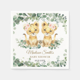Lion Cubs Jungle Greenery Twin Girls Baby Shower  Servet