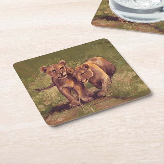 Lion Cubs Kartonnen Onderzetters (Schuin)