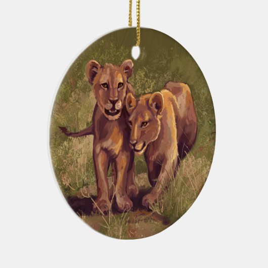 Lion Cubs Keramisch Ornament (Rechts)