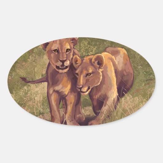 Lion Cubs Ovale Sticker (Voorkant)