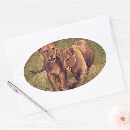 Lion Cubs Ovale Sticker (Envelop)