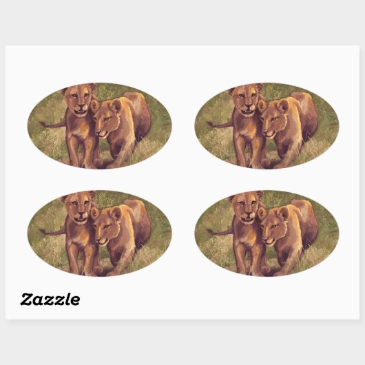 Lion Cubs Ovale Sticker (Vel)