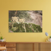 Lion Cubs Peeking Over Rock Canvas Afdruk (Insitu (Woonkamer))