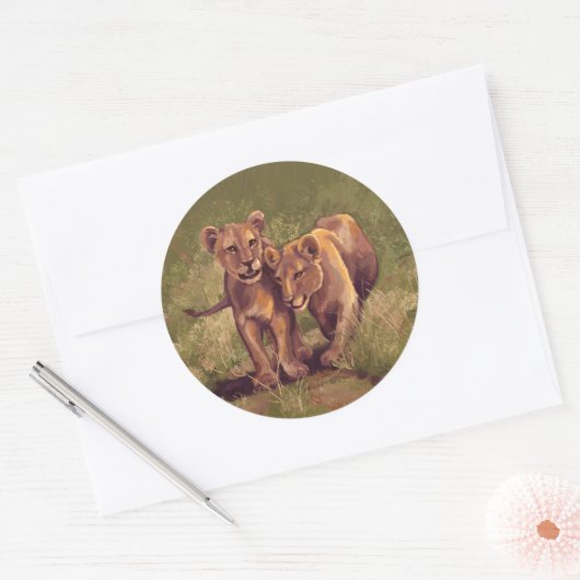 Lion Cubs Ronde Sticker (Envelop)