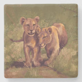 Lion Cubs Stenen Onderzetter (Voorkant)