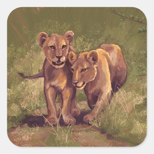 Lion Cubs Vierkante Sticker (Voorkant)