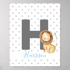 Lion Cute Personalized Custom Baby Name Nursery Poster