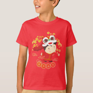 Lion Dance Chinees Nieuwjaar Geluk Kind Red T T-shirt