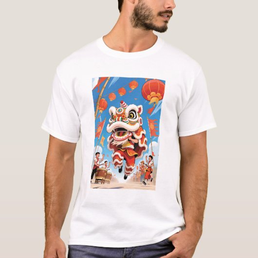 Lion Dance Men White  T-shirt (Voorkant)