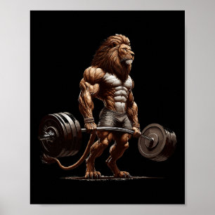 Lion Deadlifting Gym Humor Gewichtheffen Fitness Poster