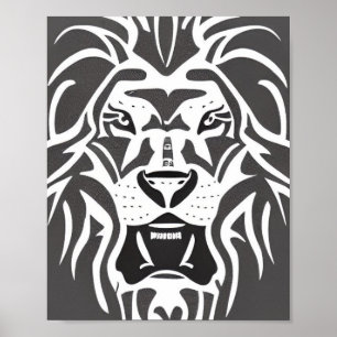 Lion decal white op grijs poster