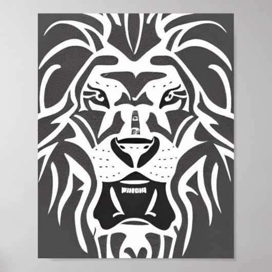 Lion decal white op grijs poster (Voorkant)